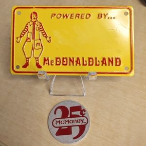 Vintage McDonaldland Bike License Plate and 25 cent McMoney Coin